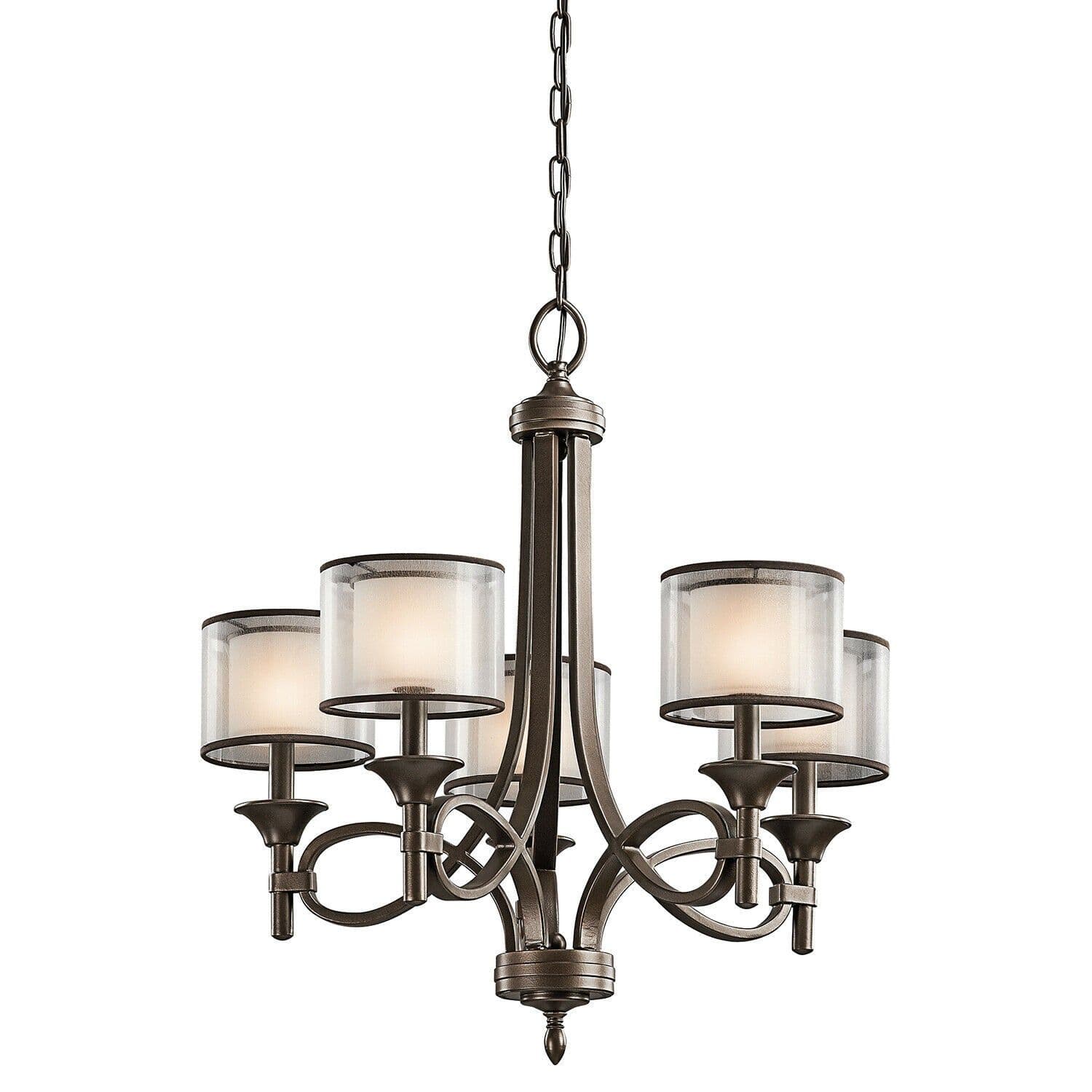 5 Bulb Chandelier LIght Umber Metallic Frosted Shade Mission LED E14 60W