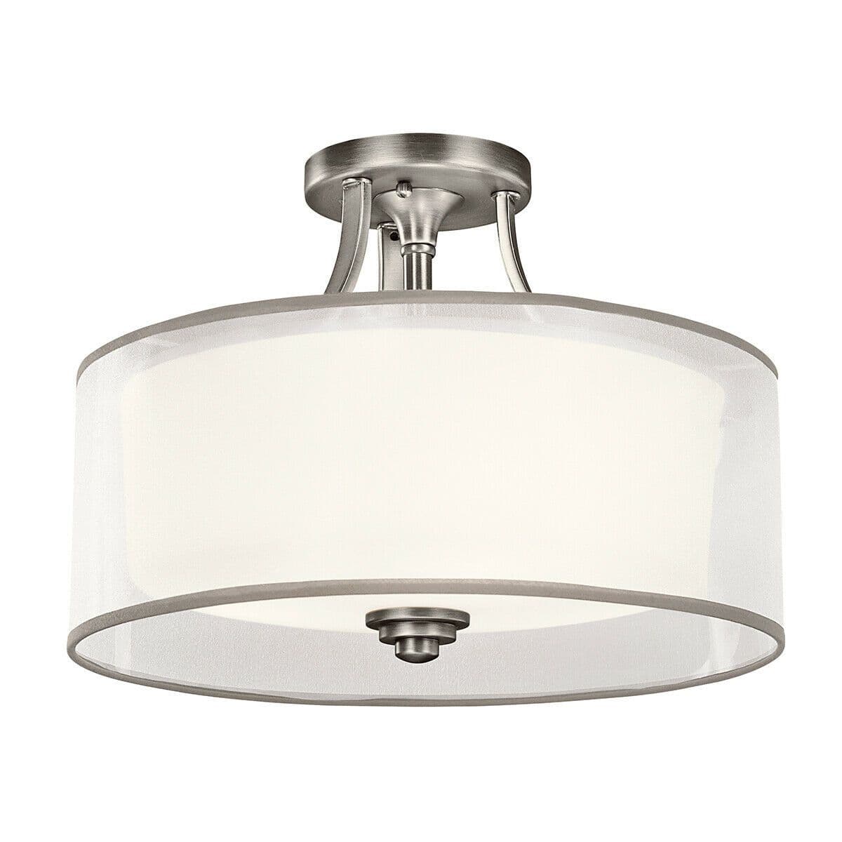 3 Bulb Semi Flush Light WHITE ORGANAZA Shade Antique Pewter LED E27 60W Bulb