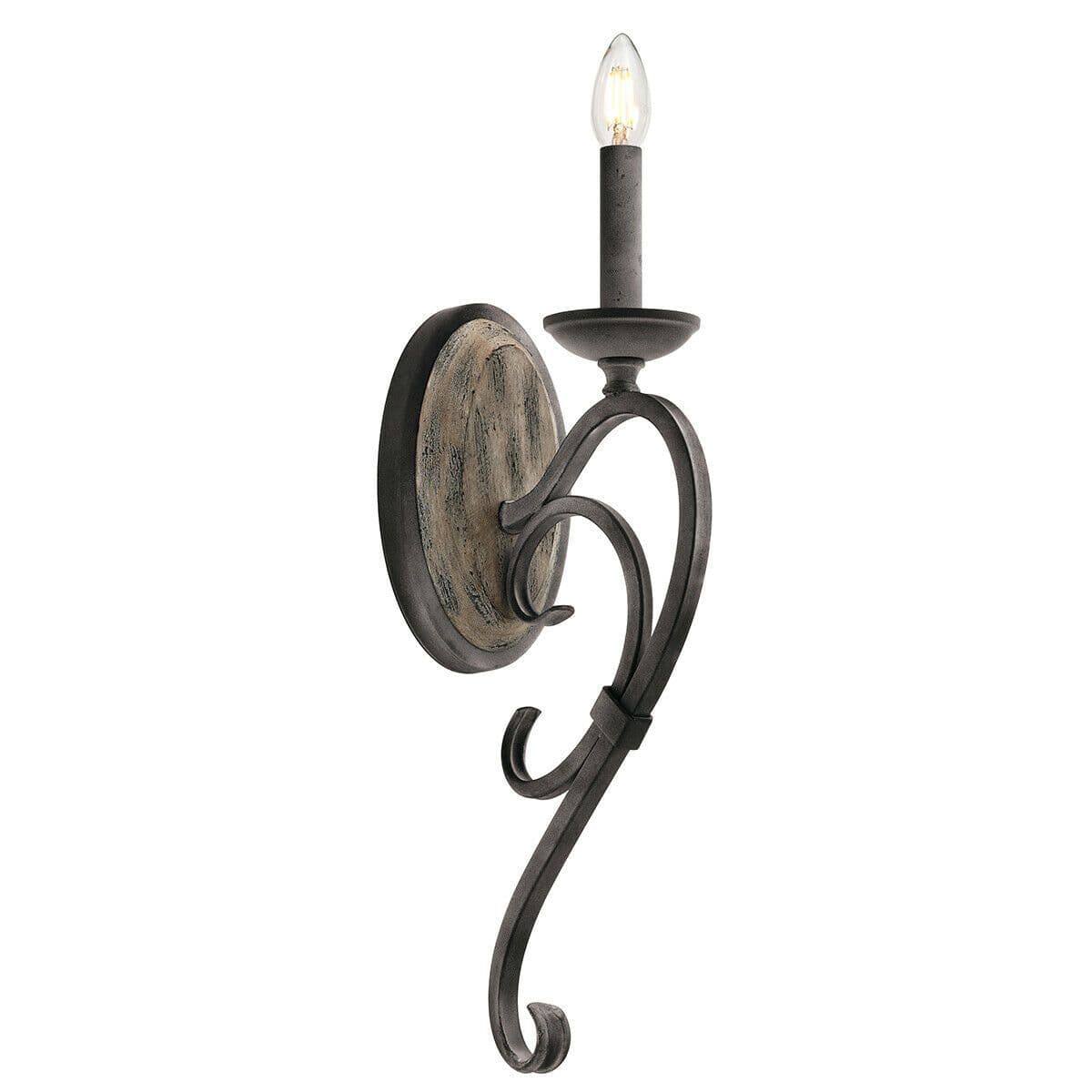 Wall Light Gently Curved Metalwork Weathered Zinc & Wood Veneer LED E14 60W
