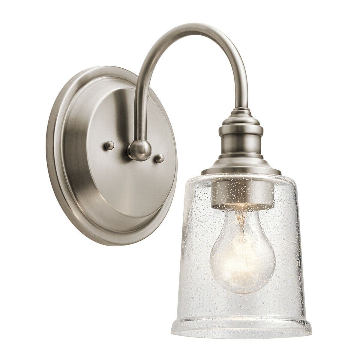 Wall Light Arched Arm Clear Seeded Glass Downlight Classic LED E27 60W