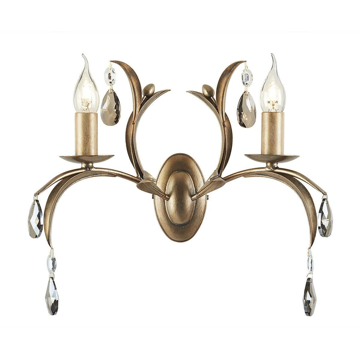 Twin Wall Light Lily Leaves Smoked Cut Glass Deoplets Patina LED E14 60W