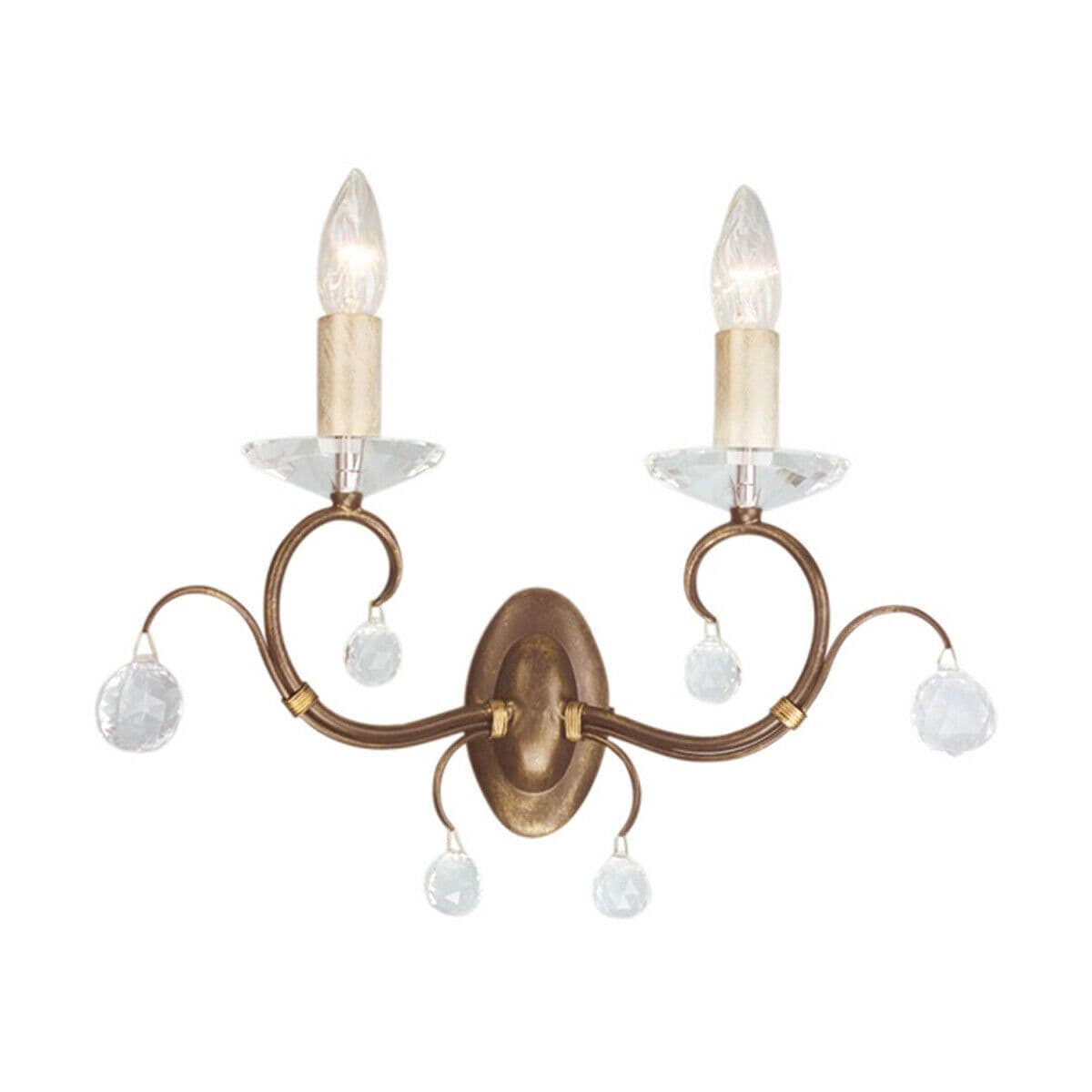 Twin Wall Light Crystal Cut Glass Spheres Patina LED E14 60W
