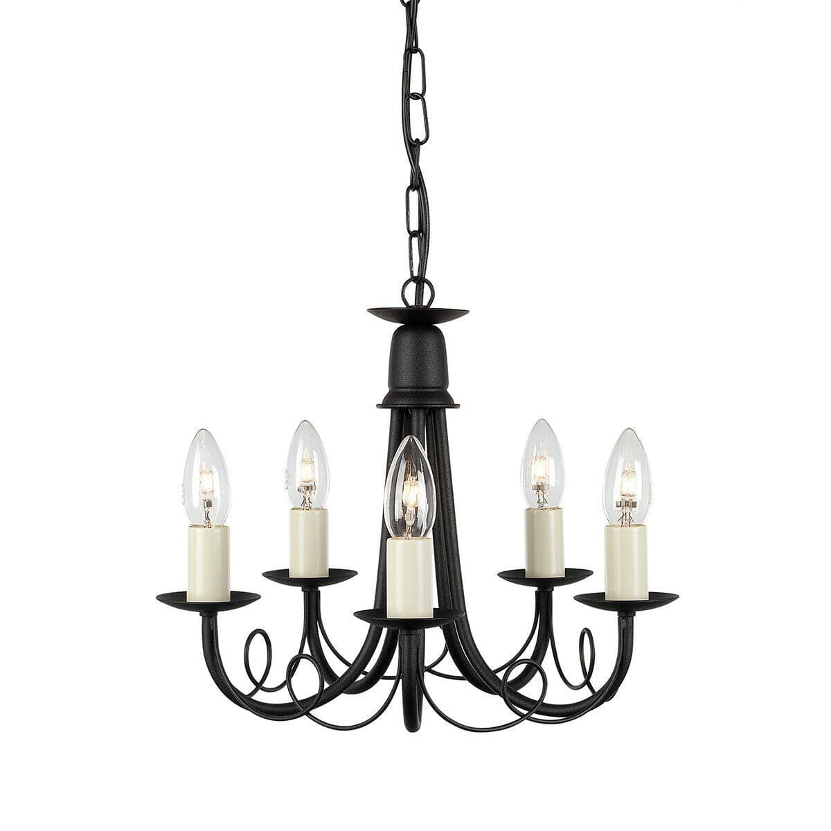 5 Bulb Chandelier Hanging Pendant LIght Black LED E14 60W Bulb