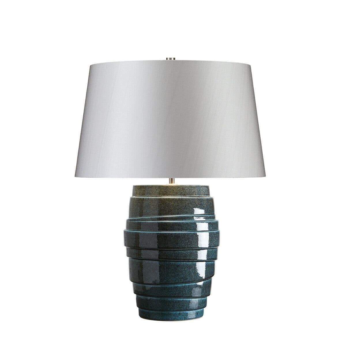 Table Lamp Linear Ridged Glaze Silver Sheer Fabric Shade LED E27 60W