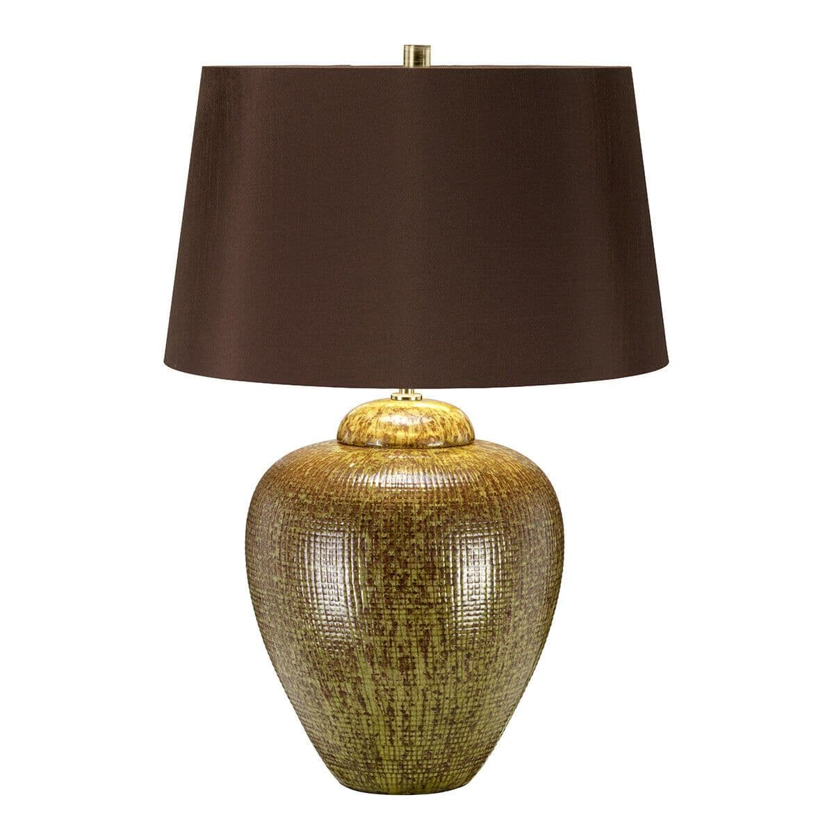 Table Lamp Green Brown Glaze Finish Brown Tapered Cylinder Shade LED E27 60W