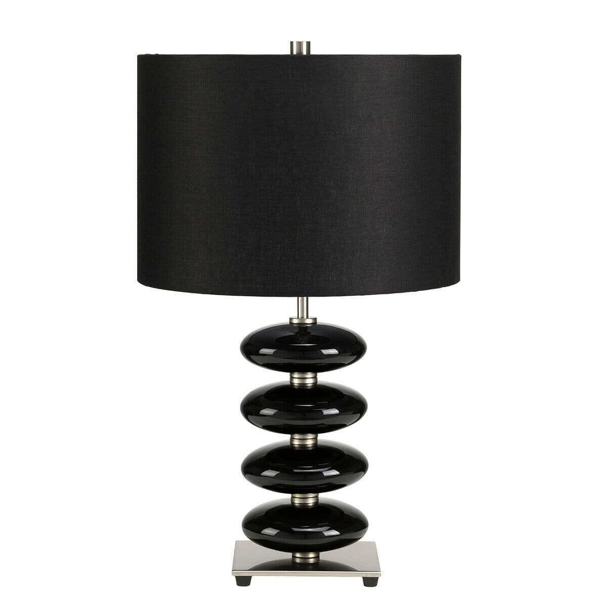 Table Lamp Glazed Ceramic Squashed Orbs Faux Linen Shade LED E27 60W