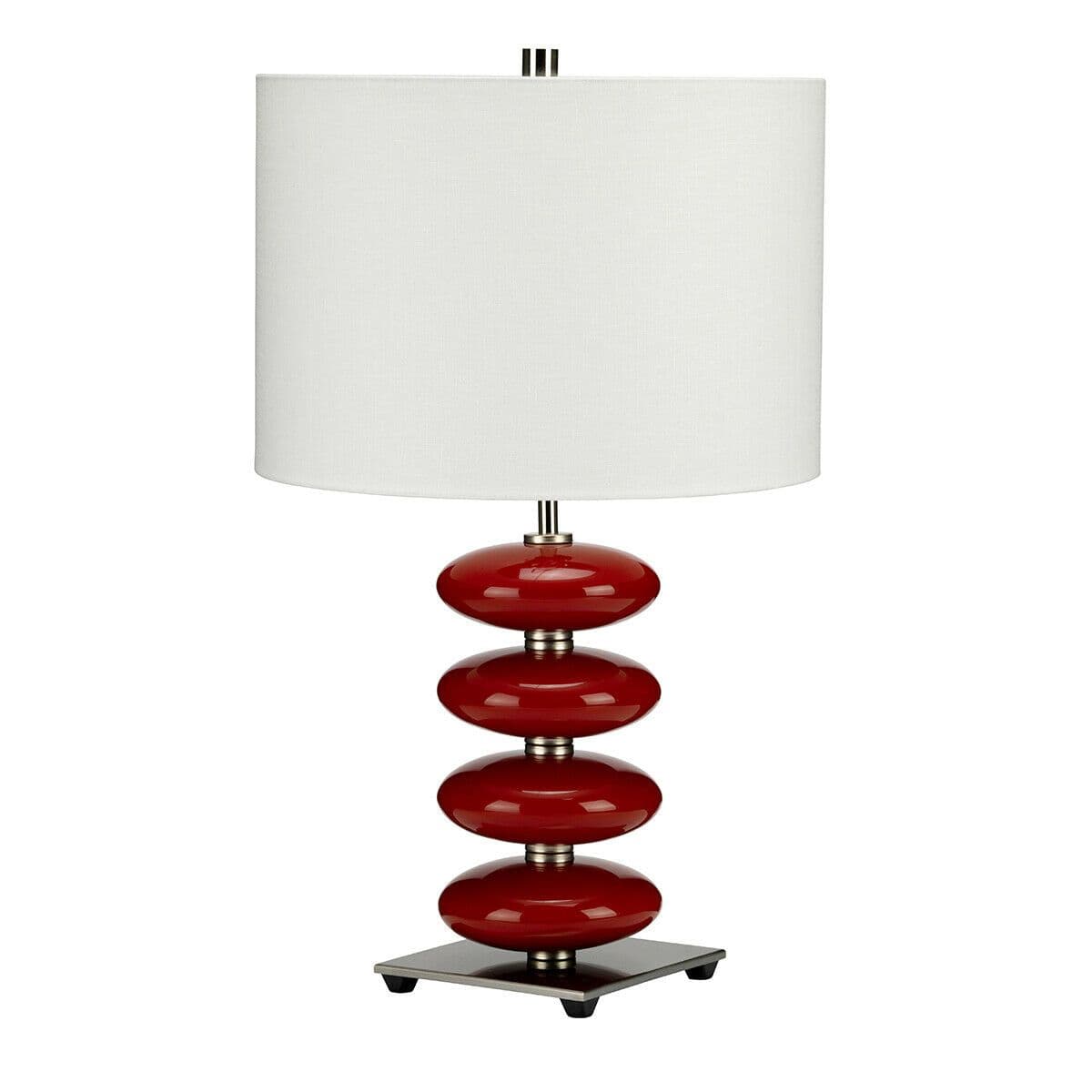 Table Lamp Red Glaze Orbs Polished Nickel Faux Linen Shade LED E27 60W