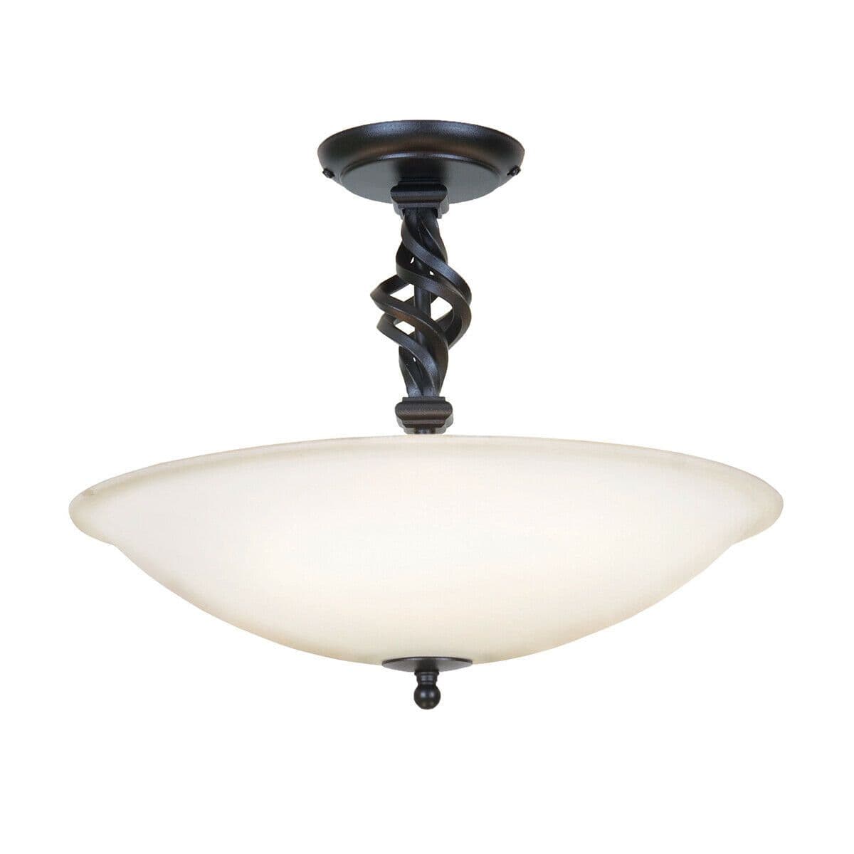 3 Bulb Semi Flush Light Swirl Detailsing Uplighter Glass Shade LED E14 60W
