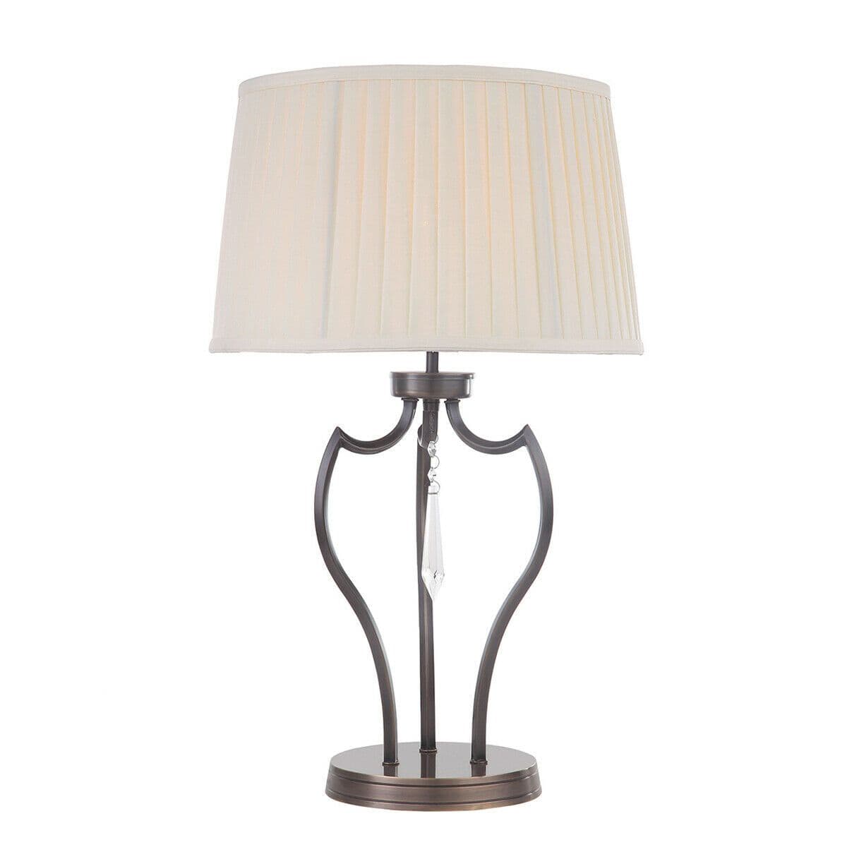 Table Lamp Cut Glass Droplet Ivory Pleated Shade Dark Bronze LED E27 60W