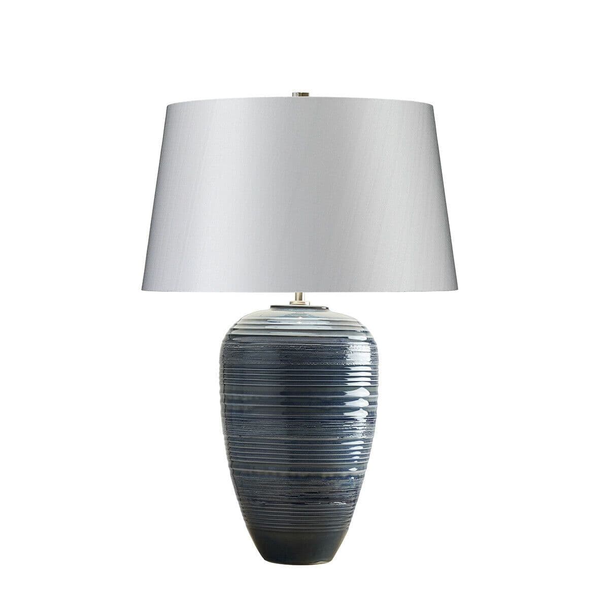 Table Lamp Polished Nickel Accents Silver Faux Silk Shade Glaze LED E27 60W