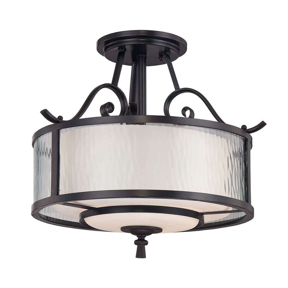 3 Bulb Semi Flush Light Water & Opal Etched Glass Dark Cherry LED E27 60W