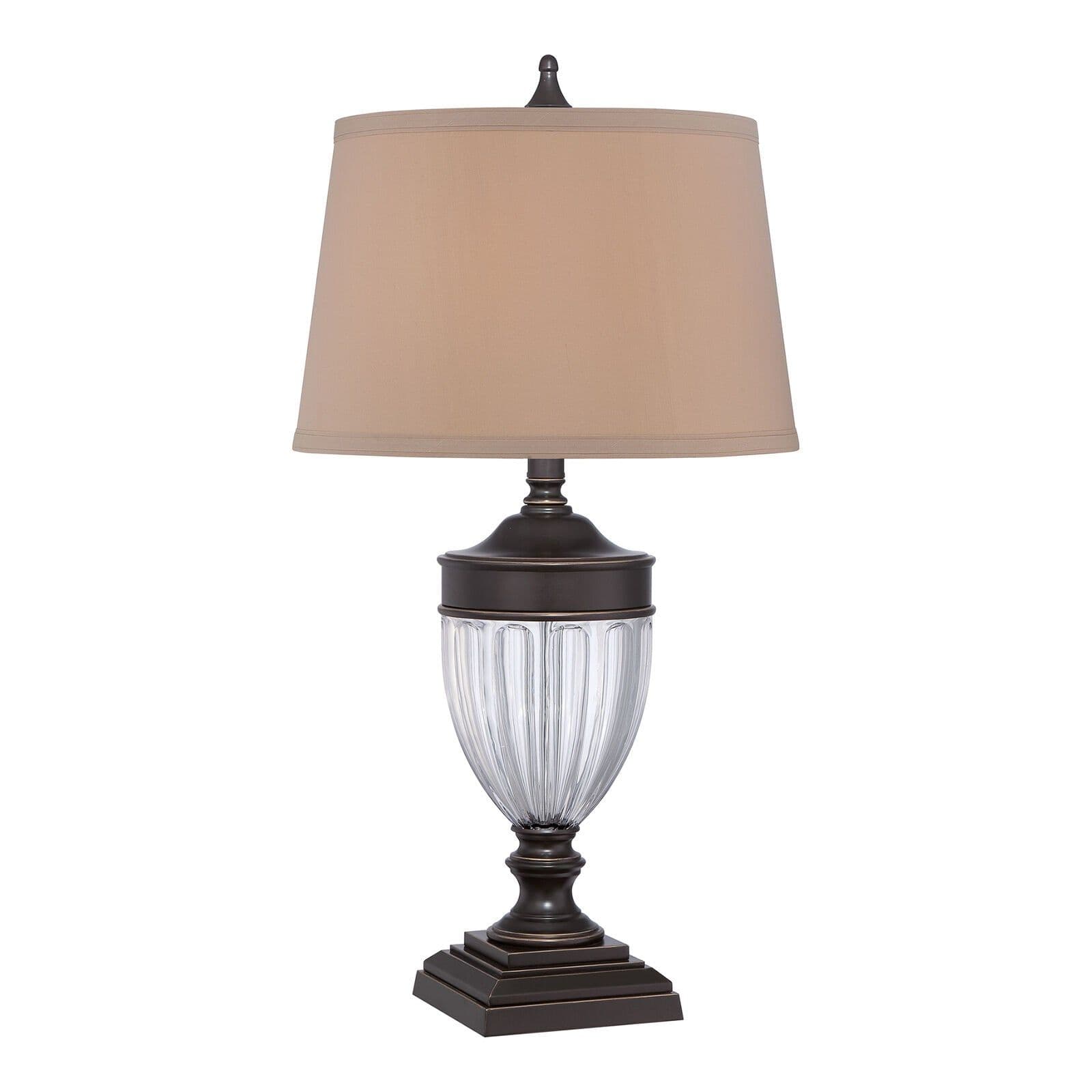 Table Lamp Glass & Metal Fabric Shade Palladian Bronze LED E27 100W