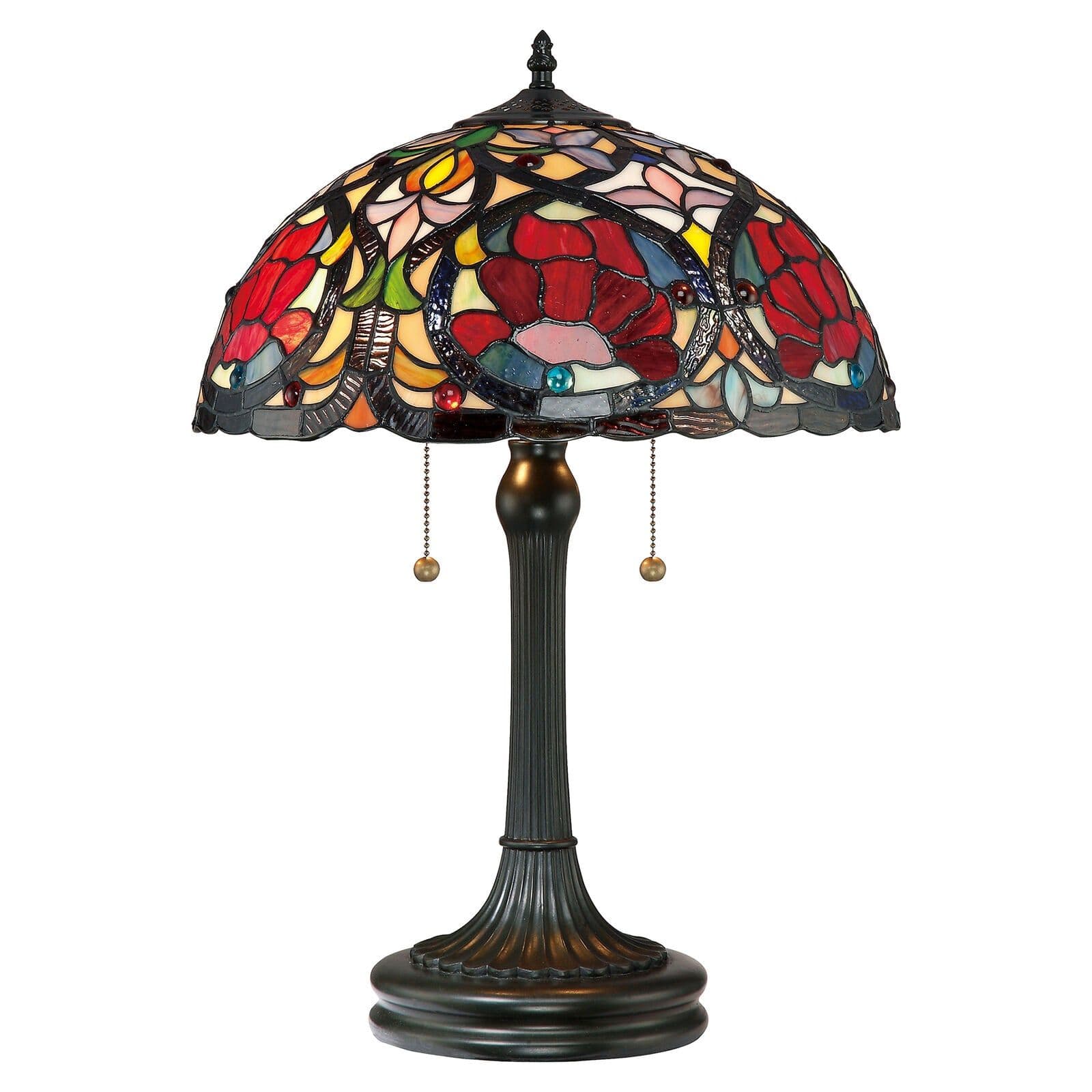 2 Bulb Twin Table Lamp Tiffany Style Glass Art Nouveau Vintage E27 60W