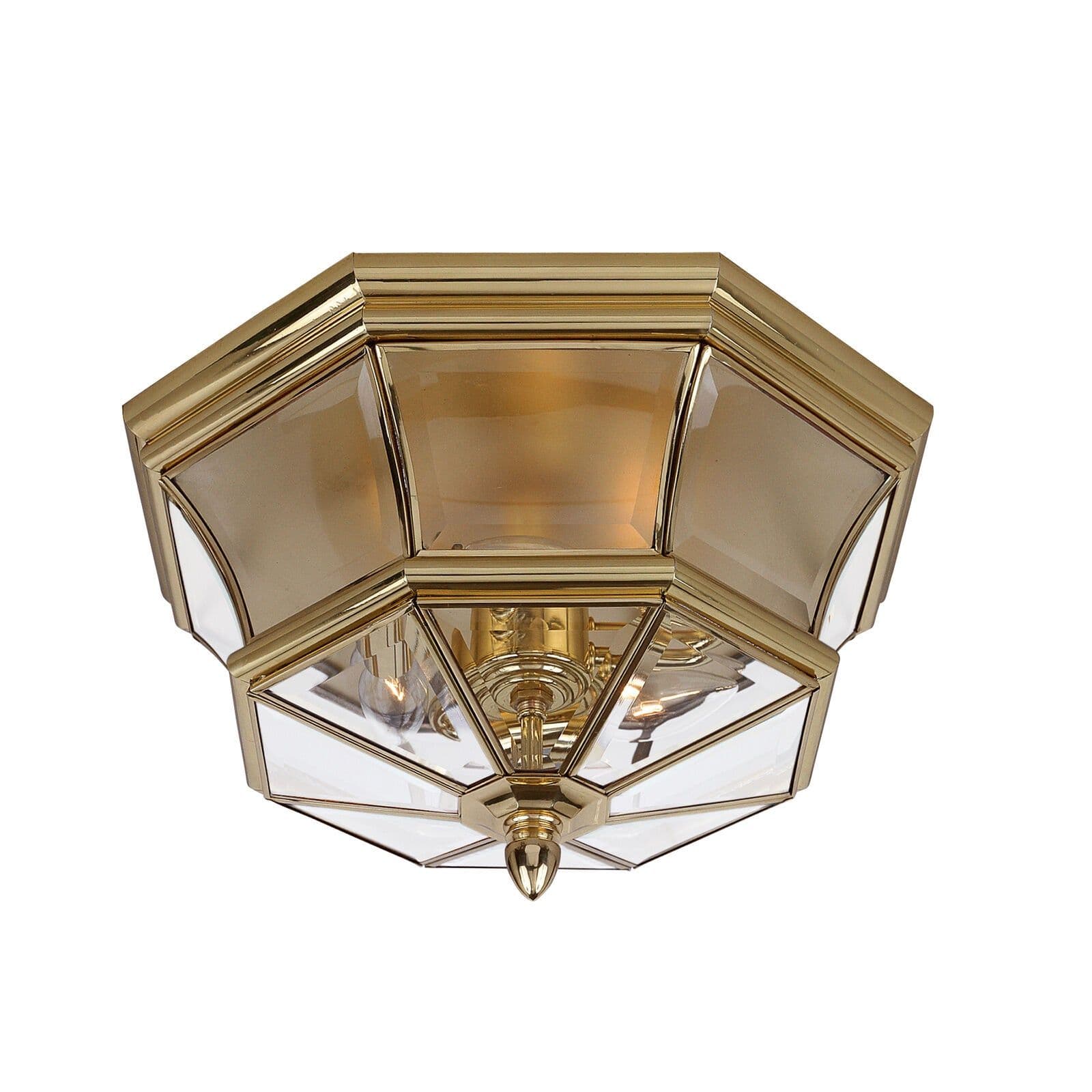 Outdoor IP44 3 Bulb Flush Light Low Ceiling Highly Polished Brass LED E14 40W