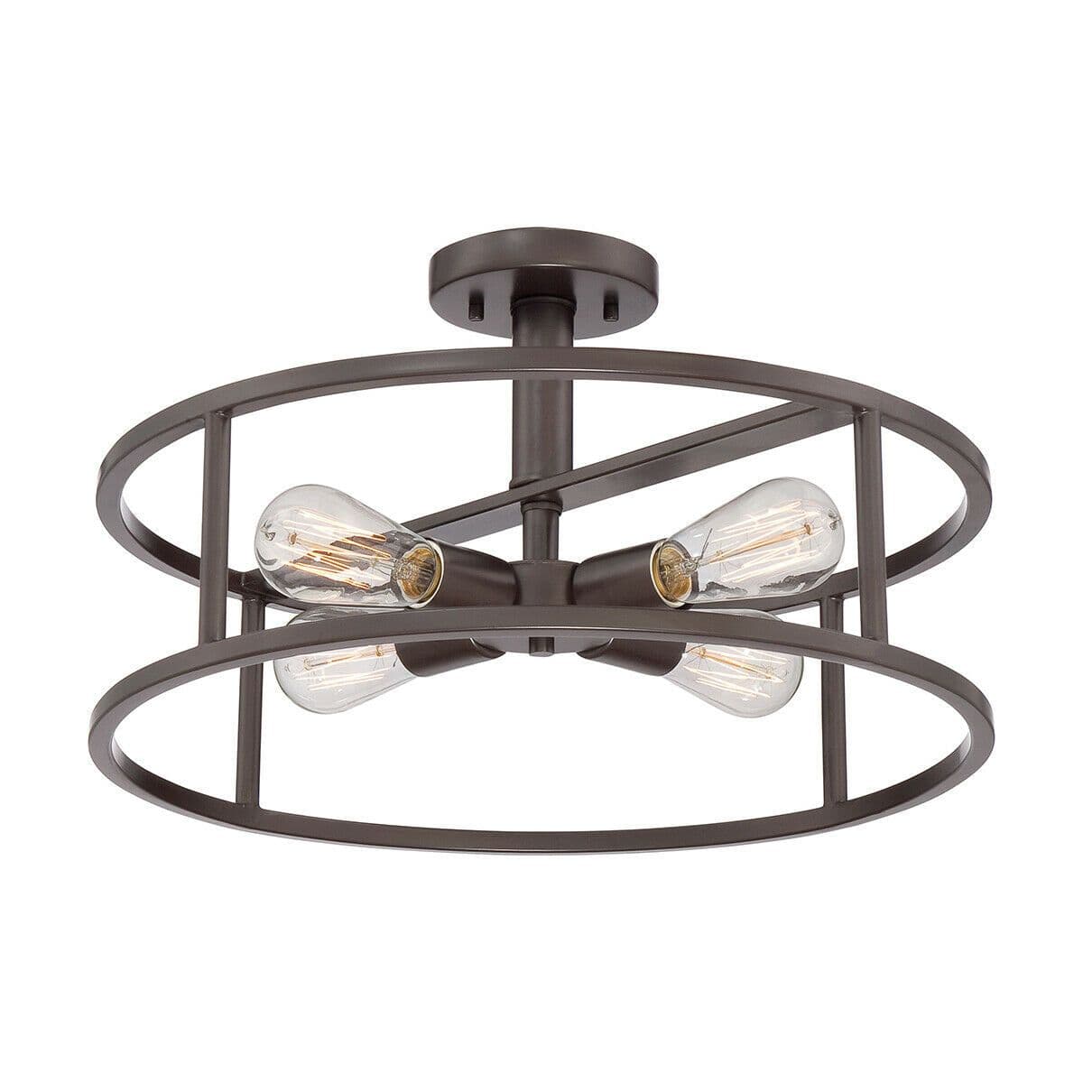 4 Bulb Semi Flush Light Open Metal Cage Exposed Western Bronze LED E27 60W