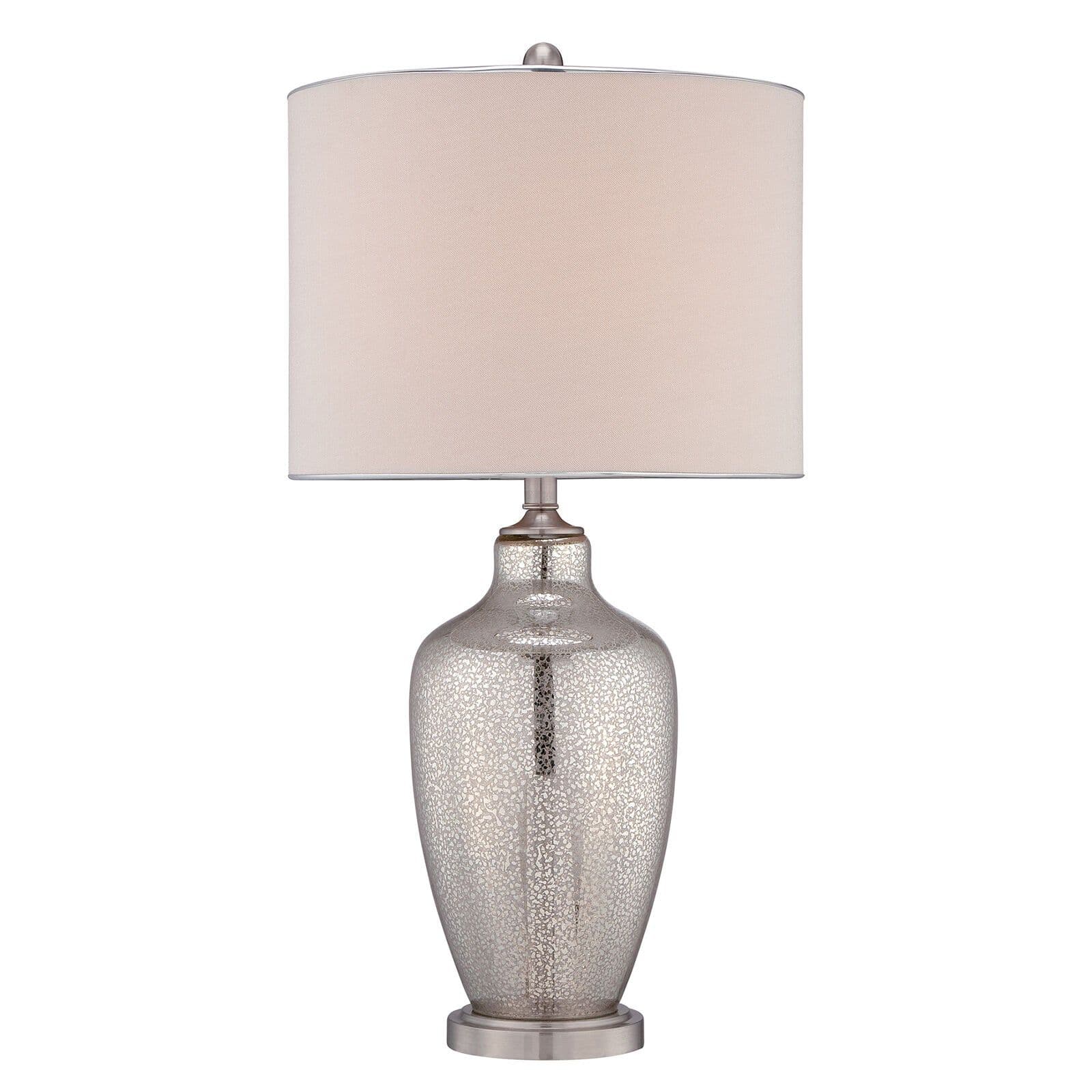 Table Lamp Glass Base Linen Shade Silver Trim Mercury Glass LED E27 100W
