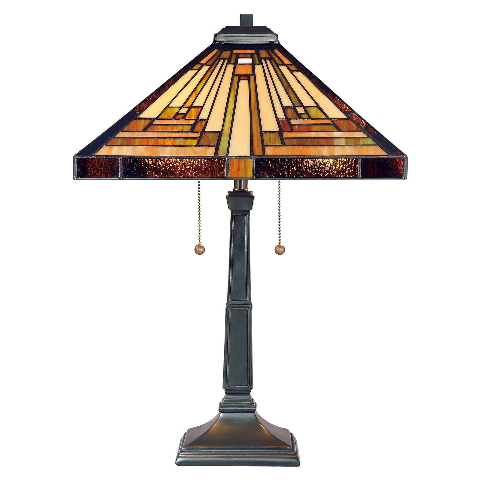 Table Lamp 2 Bulb Hand Crafted Tiffany Style Coloured Glass Bronze LED E27 60W