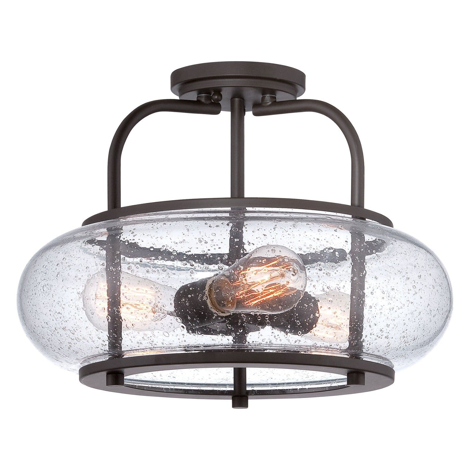 Semi Flush Light Clear Seedy Glass Shade Metal Old Bronze LED E27 60W