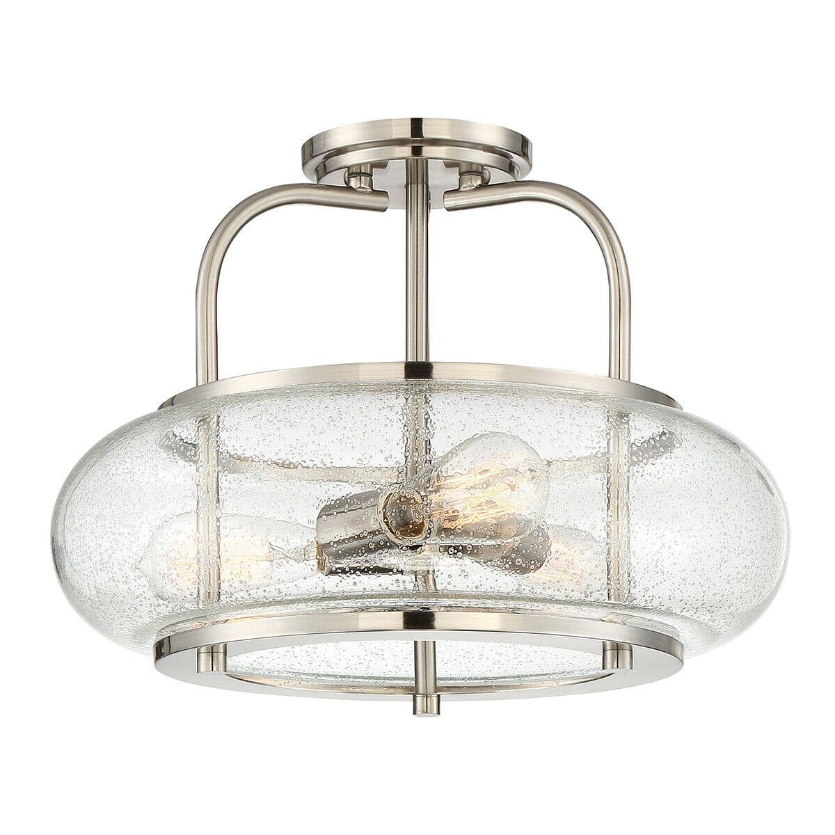 Semi Flush 3 Light Clear Seeded Glass Shade Brushed Nickel LED E27 60W