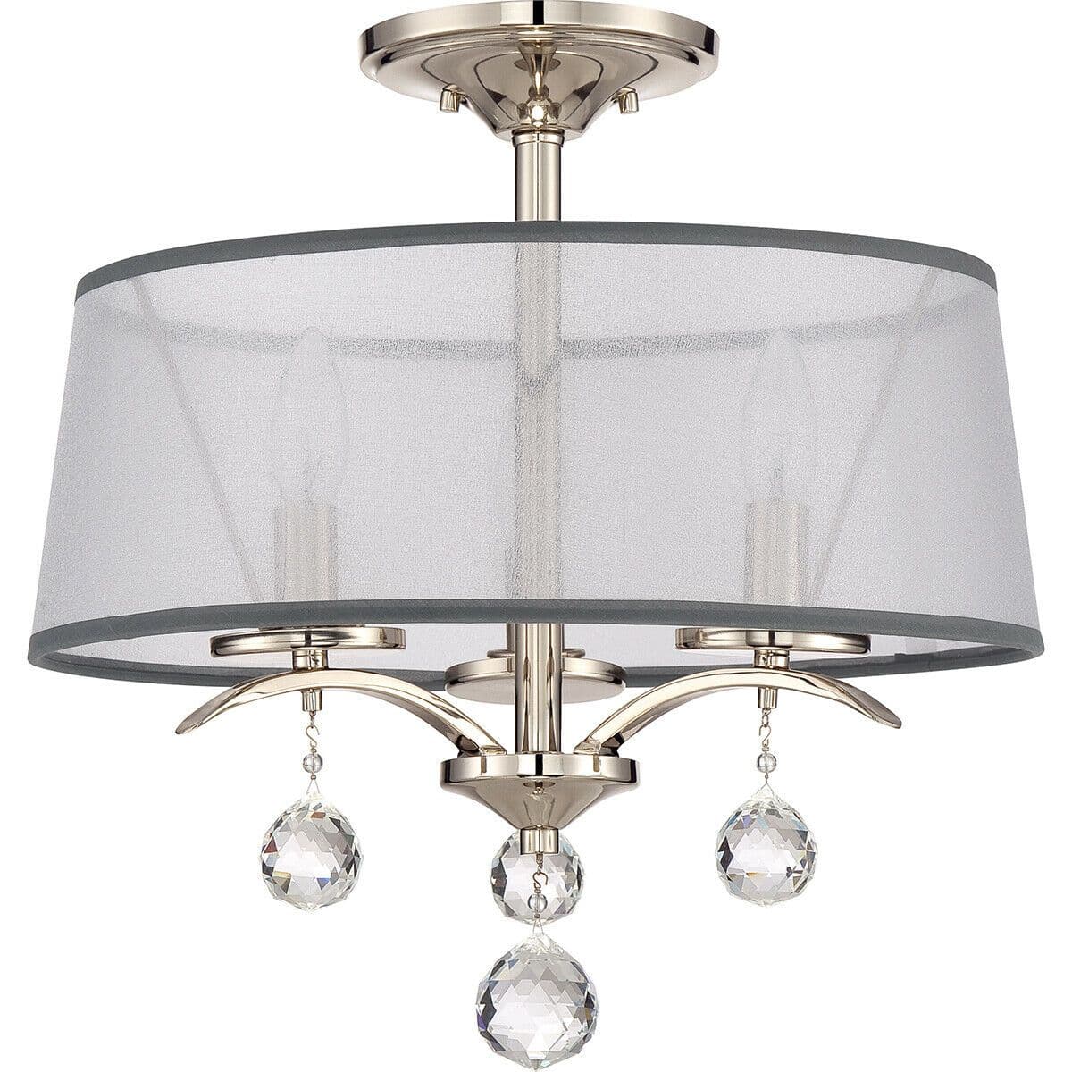 3 Bulb Semi Flush Light Crystal Accents Shade Imperial Silver LED E14 40W
