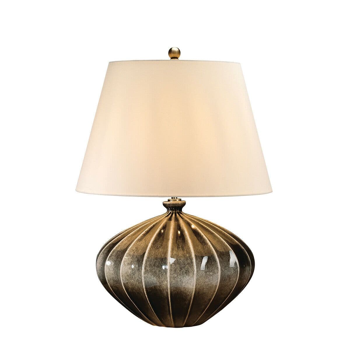 Table Lamp Ceramic Brown Speckled Glaze Cream Faux Silk Shade LED E27 60W