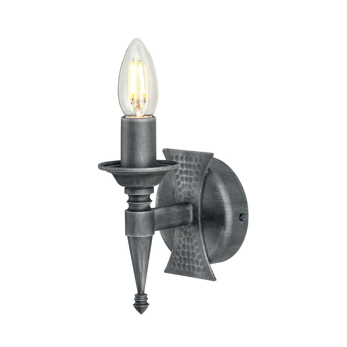 Wall Light Wrought Iron Beaten Metal Small Compact Silver LED E14 60W