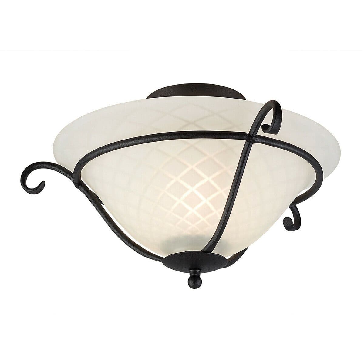 1 Bulb Flush Light White Patterned Glass Shade Gothic Style LED E27 100W