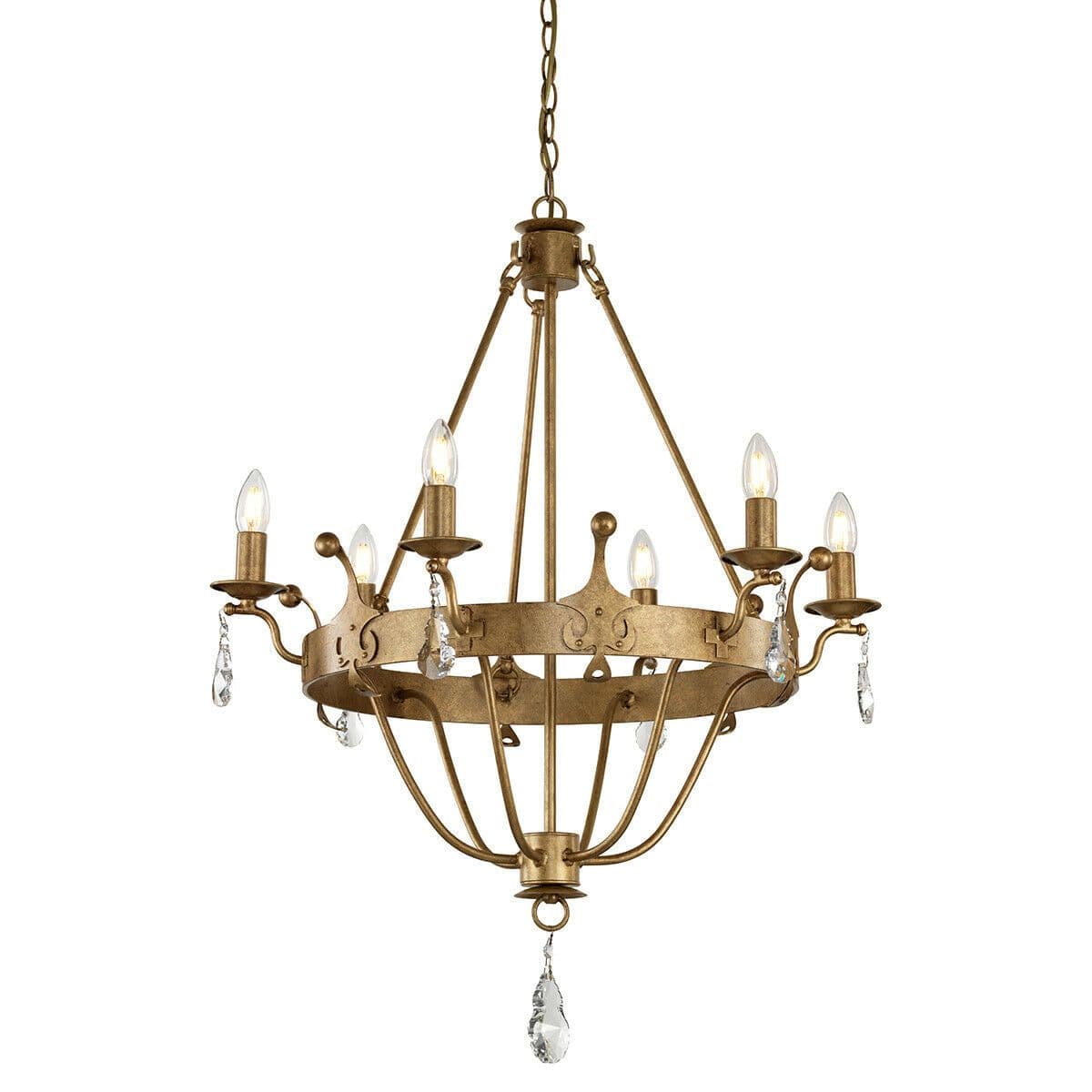 6 Bulb Chandelier Basket Style Base Crystal Droplets Patina LED E14 60W