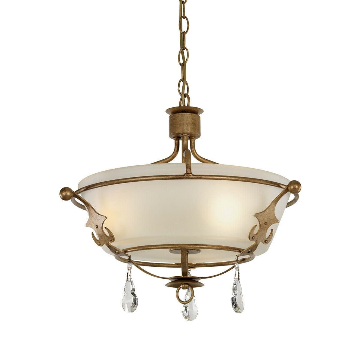3 Bulb Semi Flush Light Metal Flourishe Crystal Droplets Patina LED E14 60W