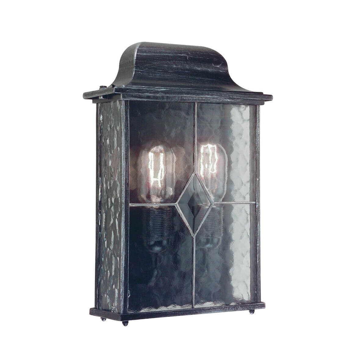 IP43 2 Bulb Lantern Leaded Glass Weatherproof Black Silver LED E27 60W