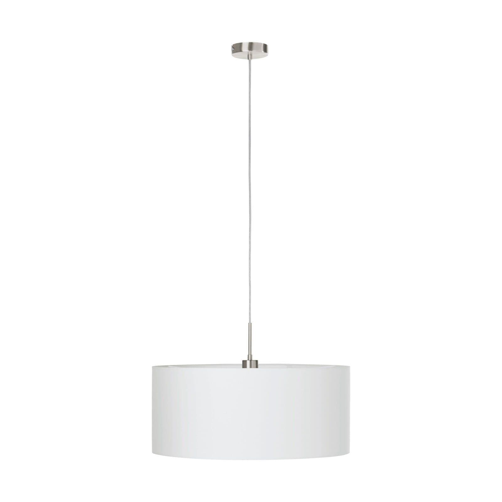 Pendant Light Colour Satin Nickel Steel Shade White Fabric Bulb E27 1x60W