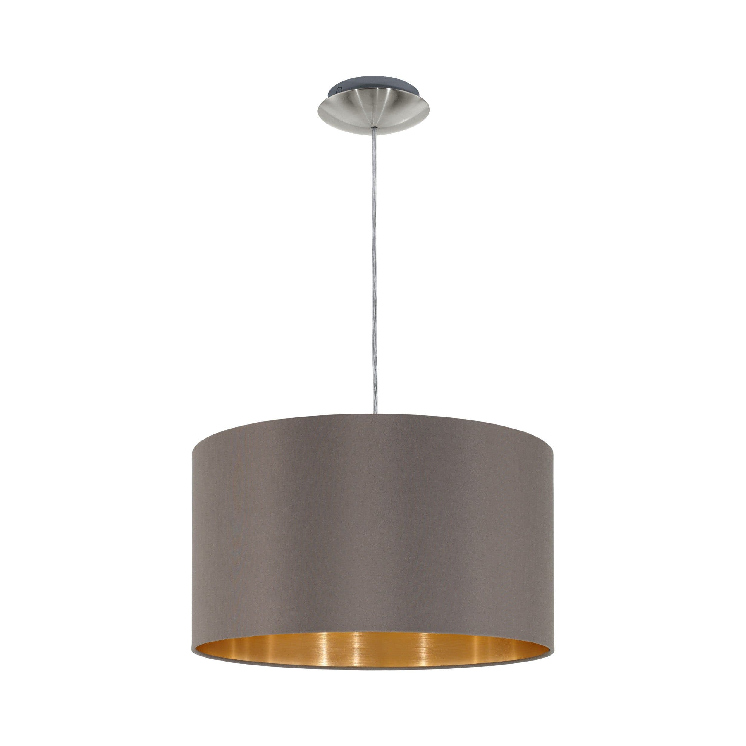 Pendant Light Satin Nickel Shade Cappuccino Fabric Bulb E27 1x60W