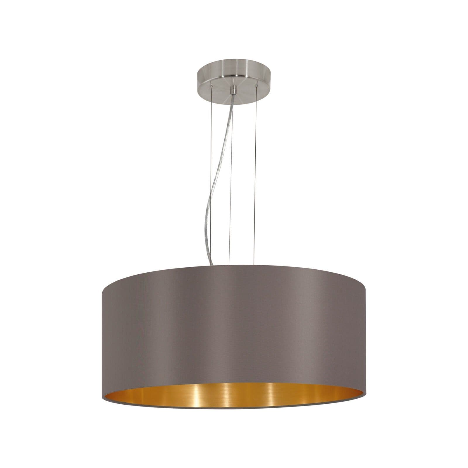 Pendant Light Satin Nickel Shade Cappuccino Fabric Bulb E27 3x60W