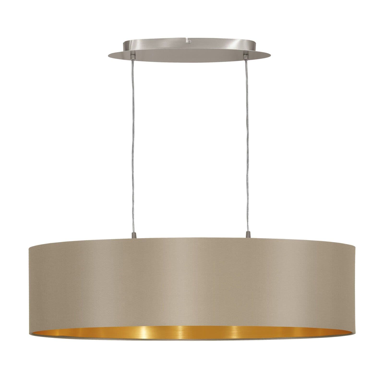 Pendant Ceiling Light Satin Nickel Shade Gold Fabric Bulb E27 2x60W