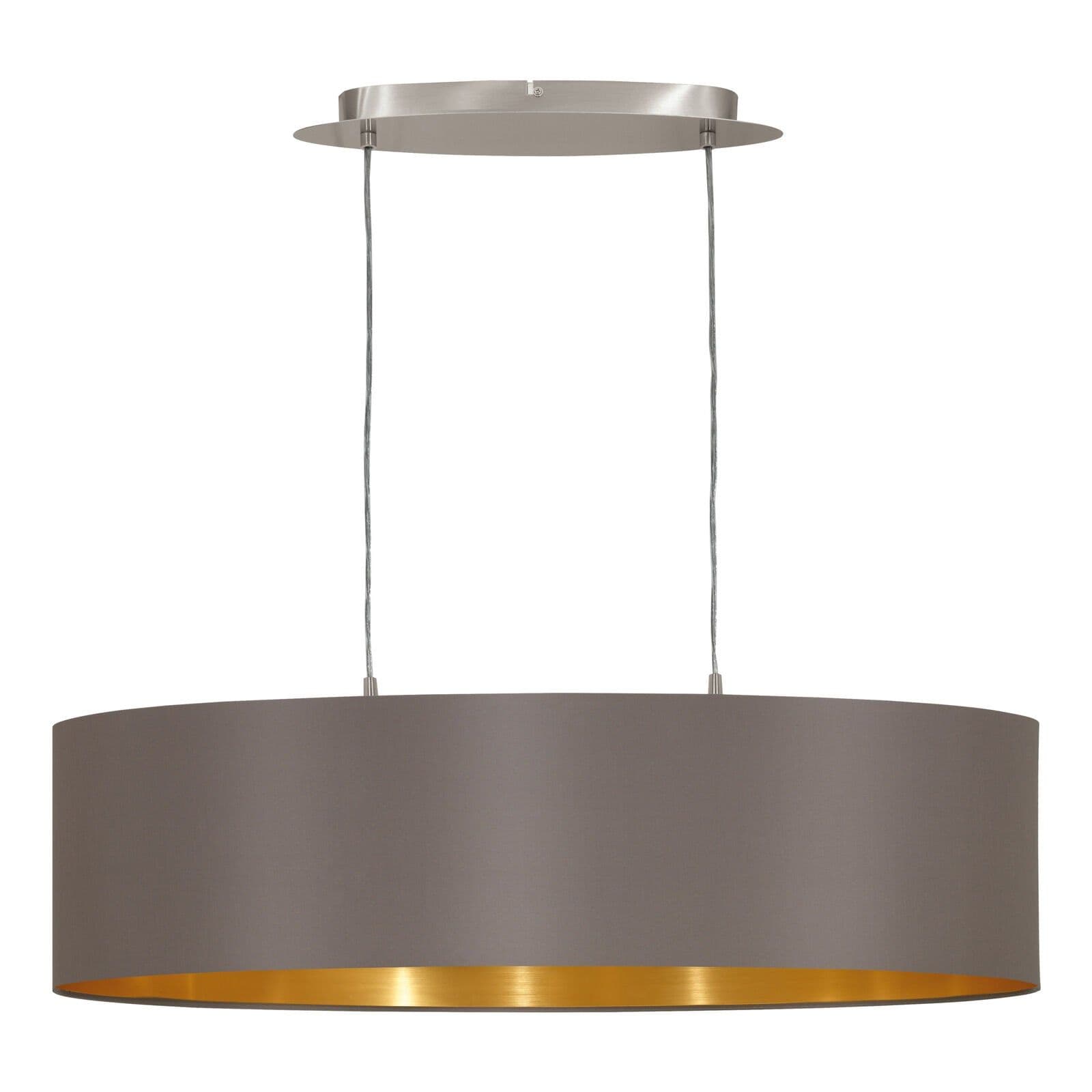 Pendant Ceiling Light Colour Satin Nickel Shade Cappuccino Gold Fabric E27 2x60W