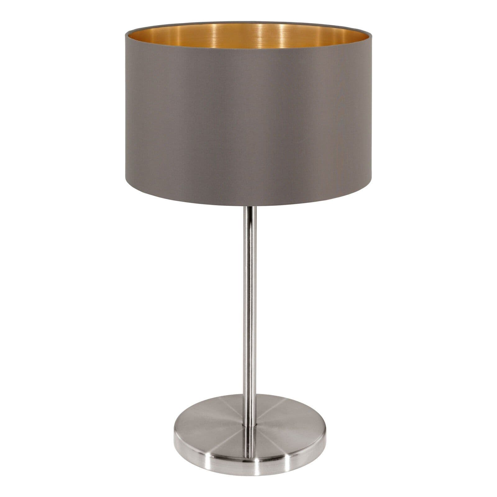 Table Lamp Satin Nickel Shade Cappuccino Fabric Bulb E27 1x60W