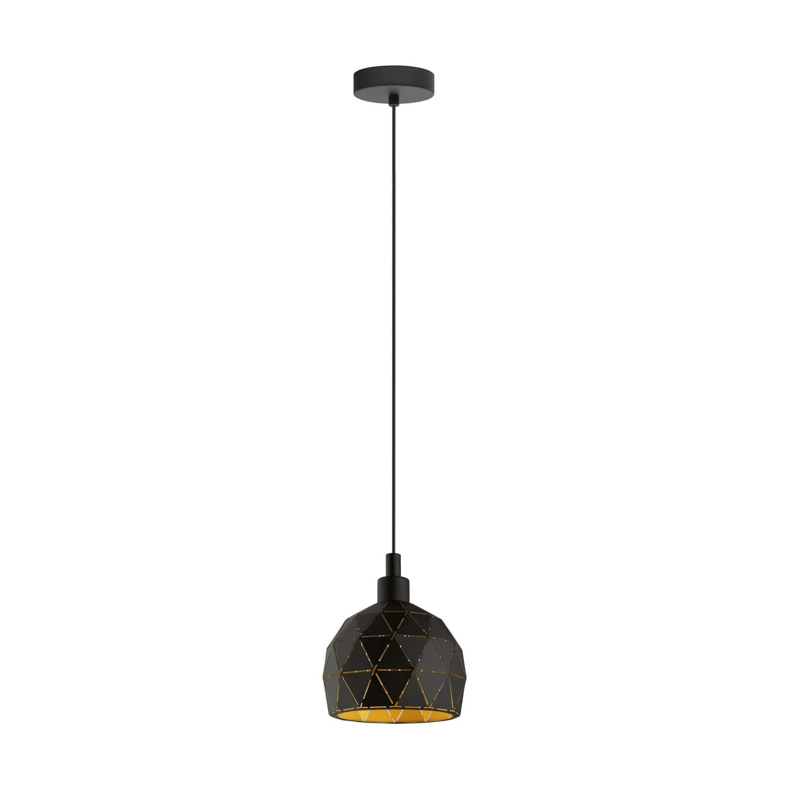 Pendant Light Black Powder Coated Inside Gold Cut Out Shade Bulb E14 1x40W