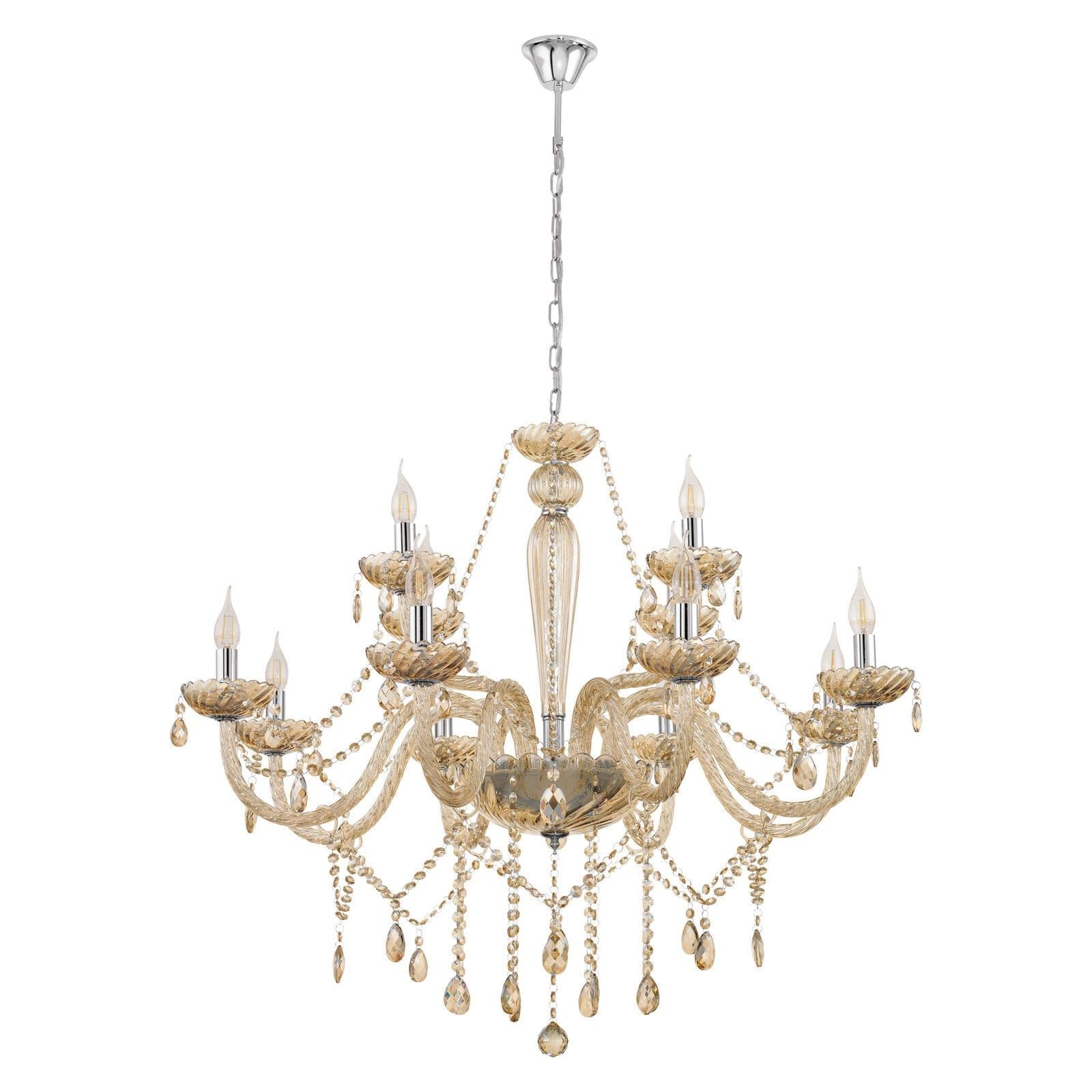 Pendant Light Chrome Shade Cognac Coloured Glass Bulb E14 12x40W