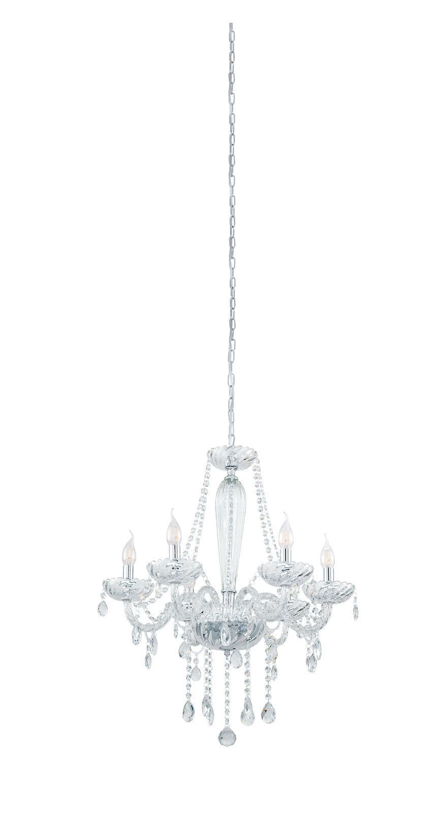 Pendant Light Chrome Plated Steel Shade Clear Glass Bulb E14 6x40W