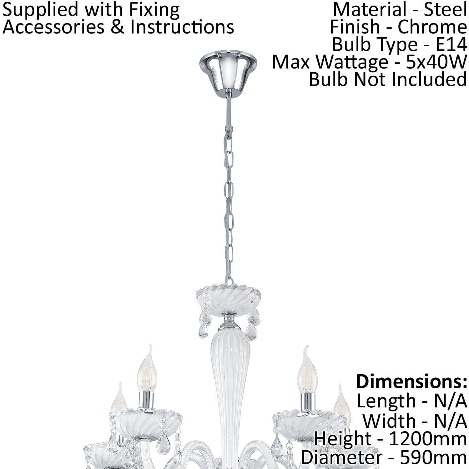 Chandelier Pendant Light Chrome Shade Glass Droplets Bulb E14 5x40W
