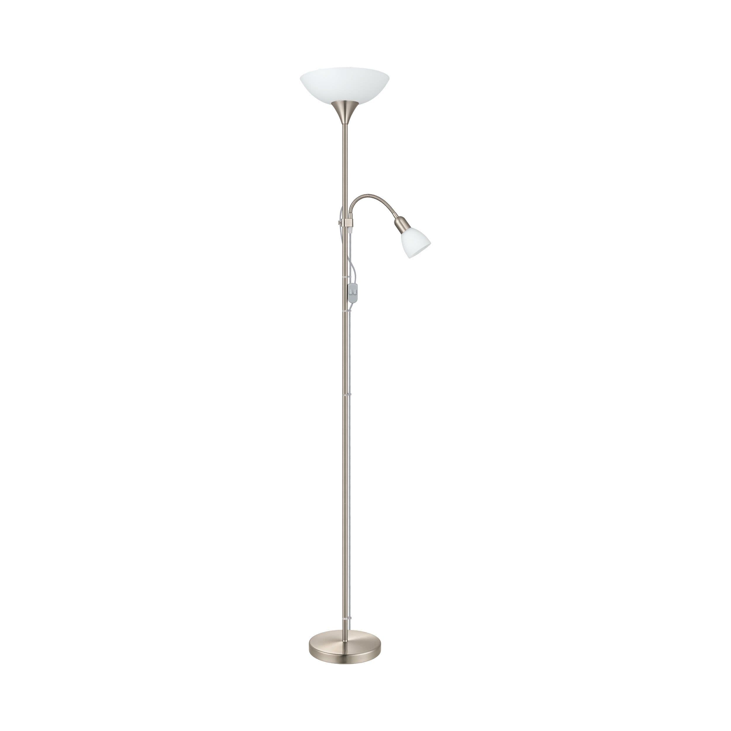 Floor Lamp Light Satin Nickel Shade White Plastic Glass Bulb E27 E14 1x60W 1x25W
