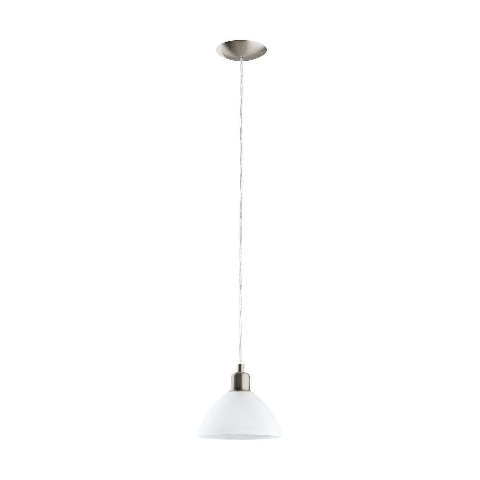 Pendant Light Satin Nickel Shade Glass Alabaster Bulb E27 1x60W