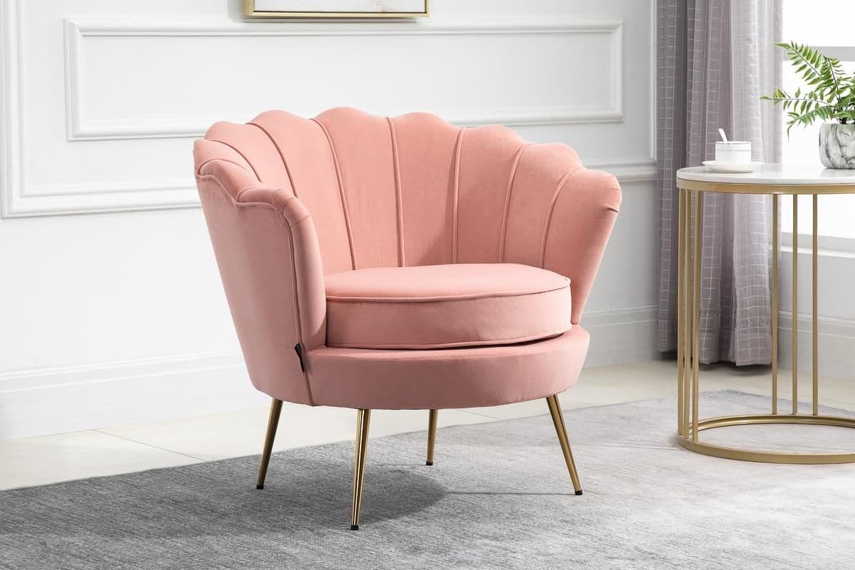 Velvet Armchair Ariel Easy Accent Coral Fabric Gold Vintage Design