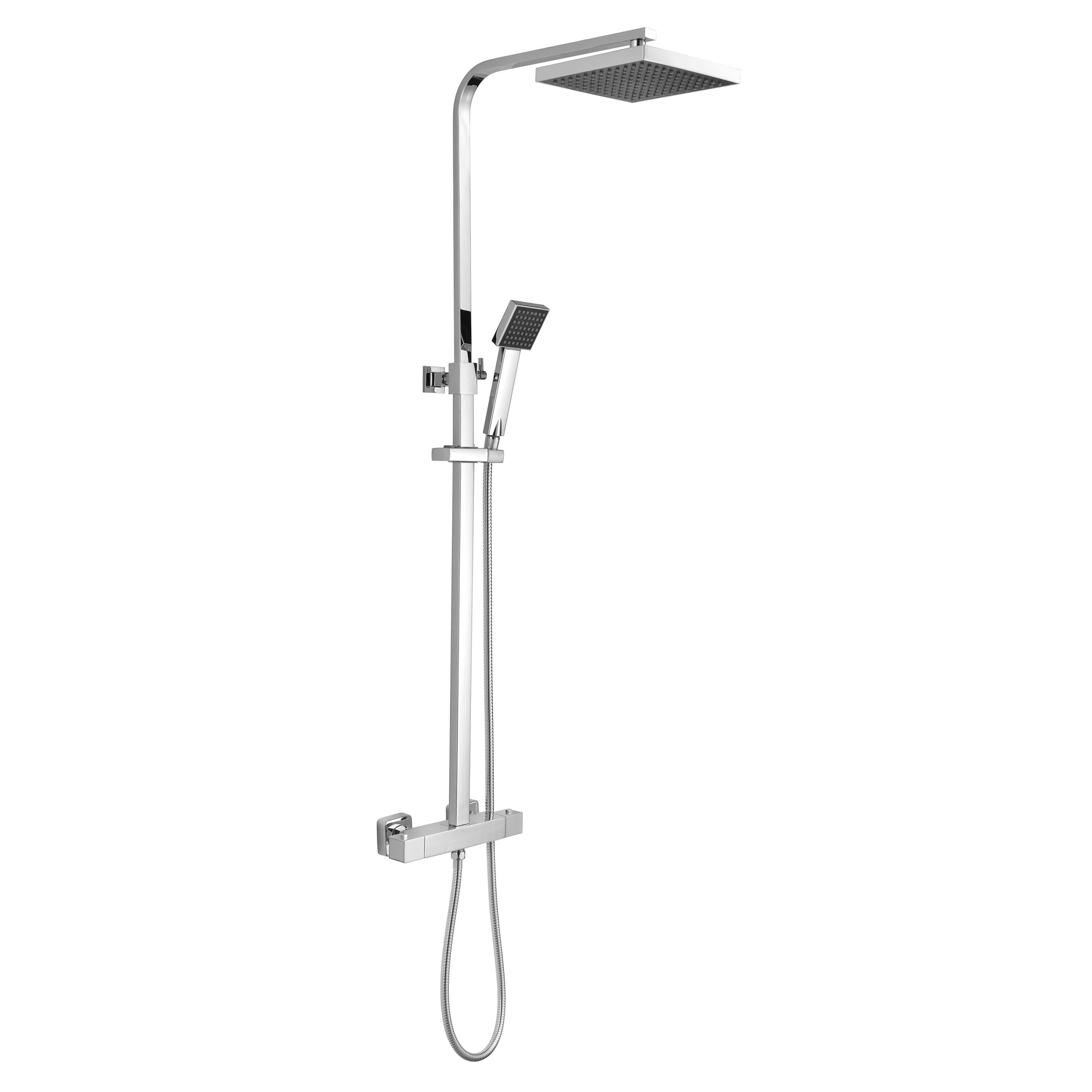 Square Thermostatic Shower KitFixed Head Adjustable Handset Chrome
