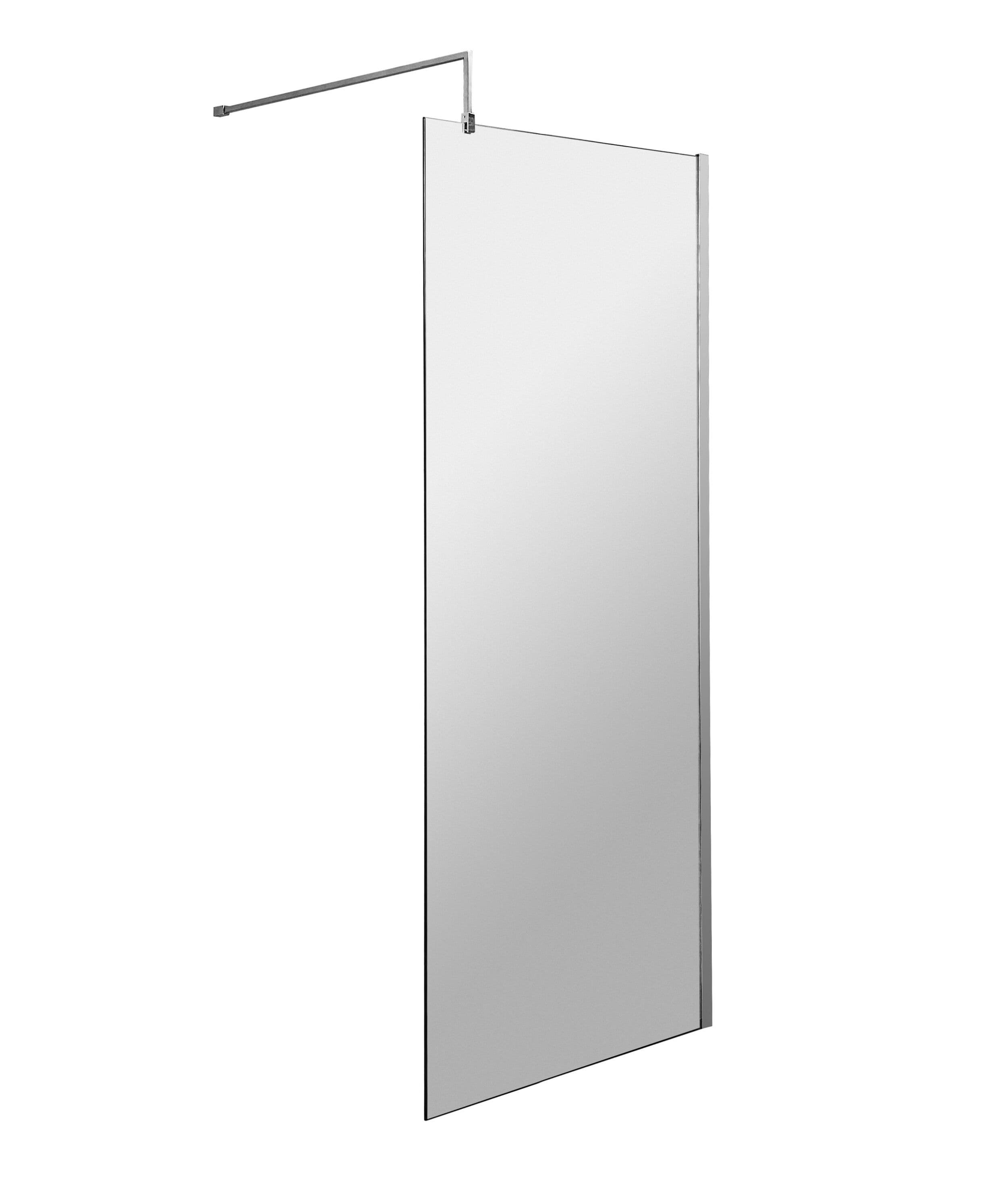 8mm Safety Glass Screen Support Bar Polished Chrome 700x1850mm