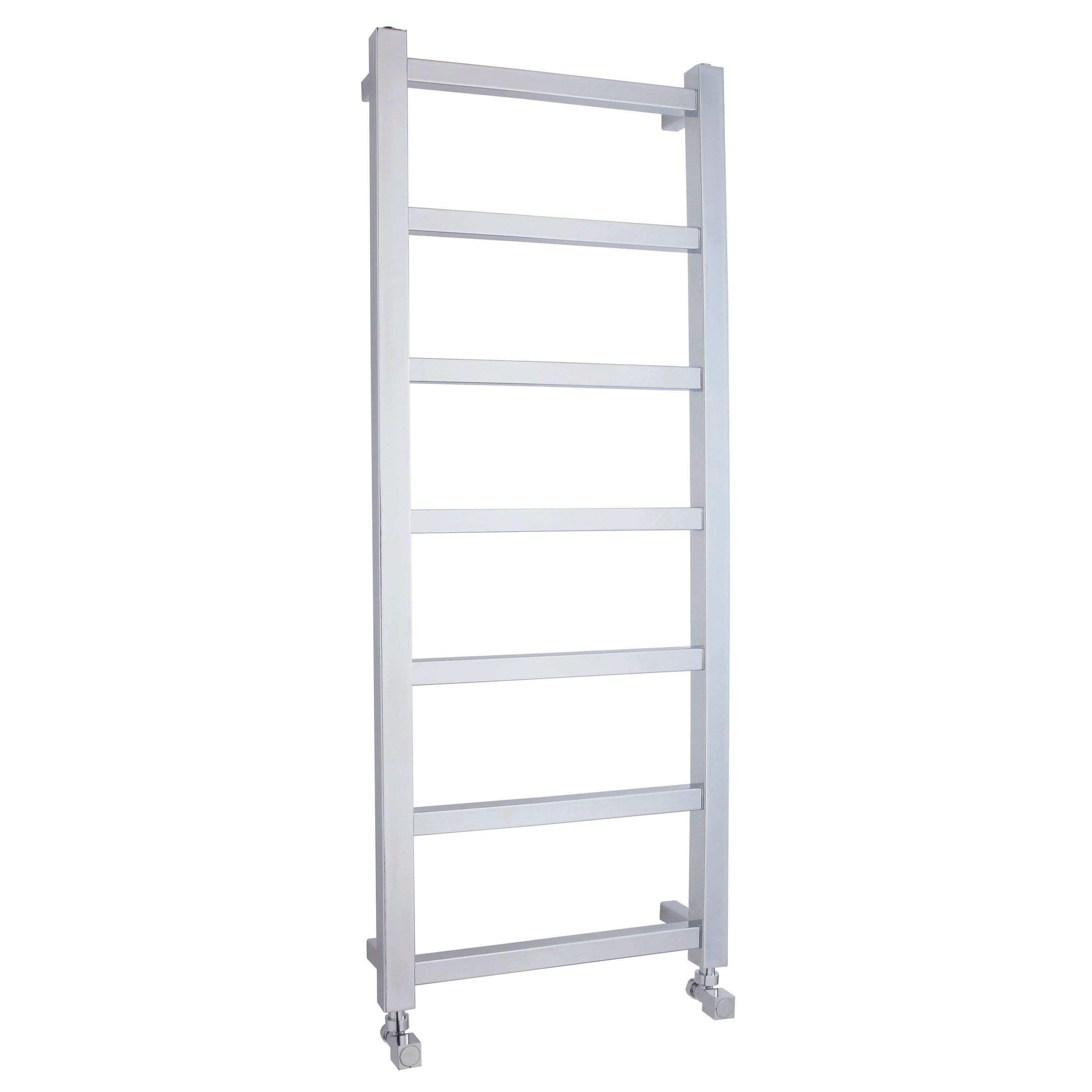 Heated Vertical Towel Rail Square Tubes 690 BTU Chrome 1200x 450mm
