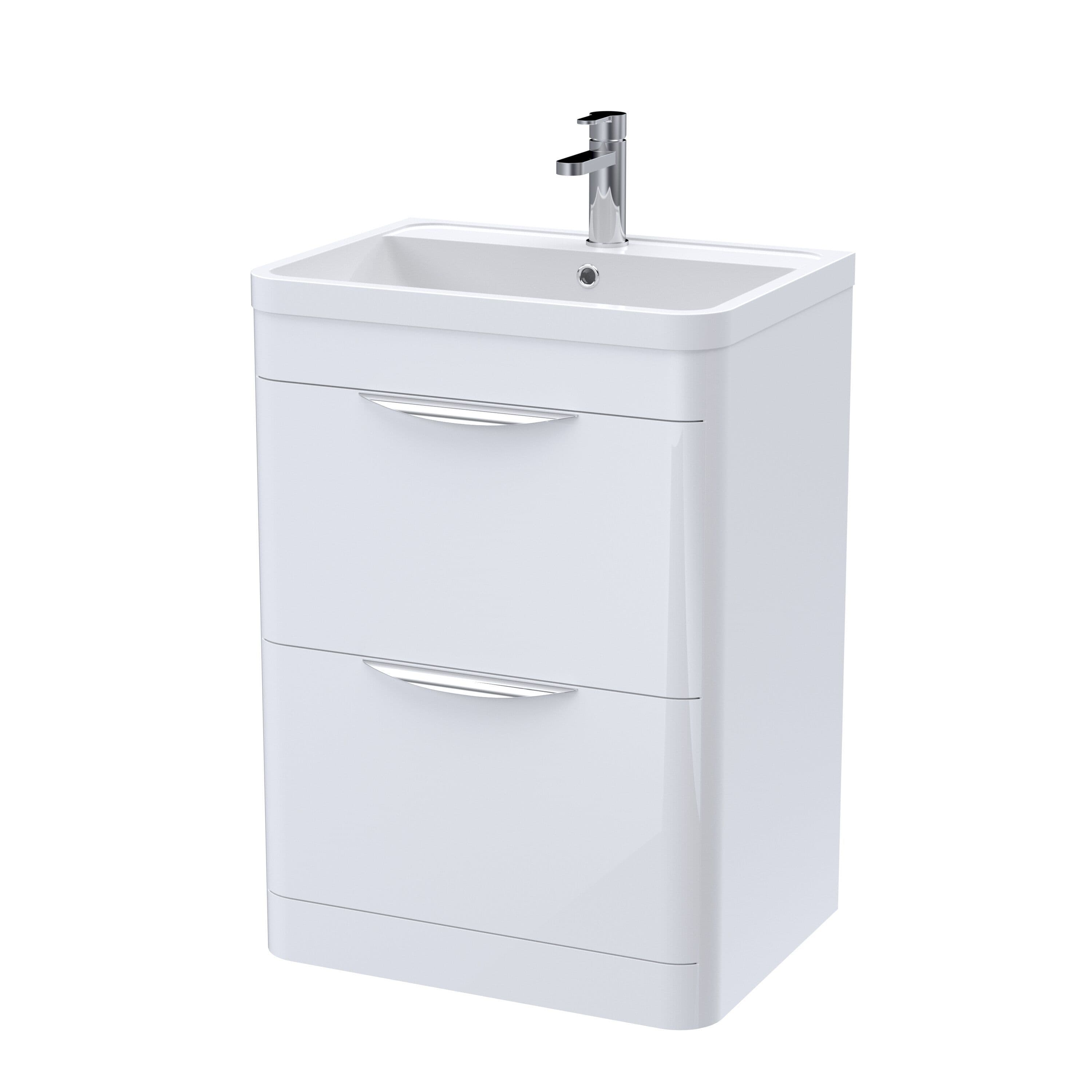 Floor Standing 2 Drawer Vanity Unit Polymarble Basin Gloss 600mm