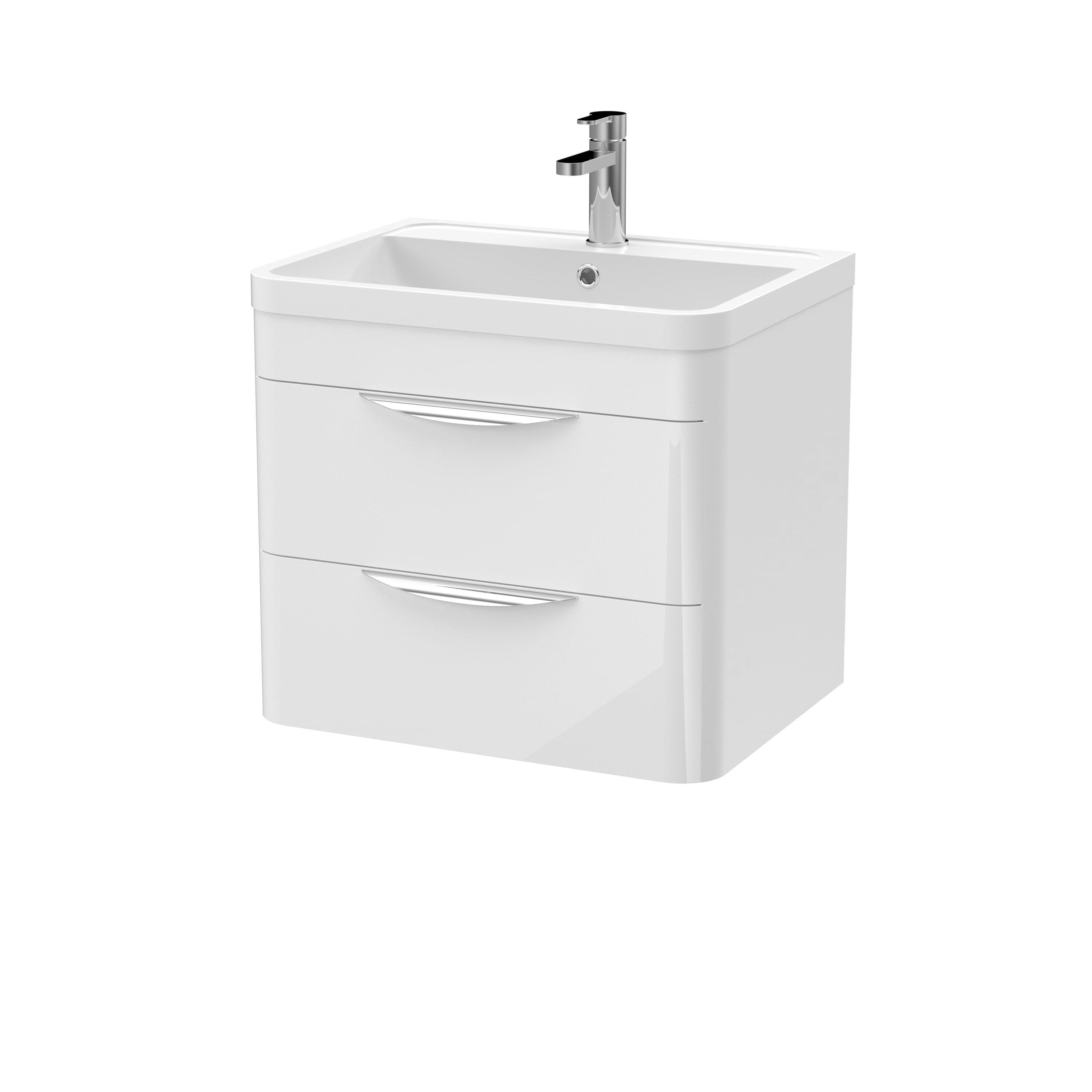 Wall Hung 2 Drawer Vanity Unit Polymarble Basin Gloss 600mm