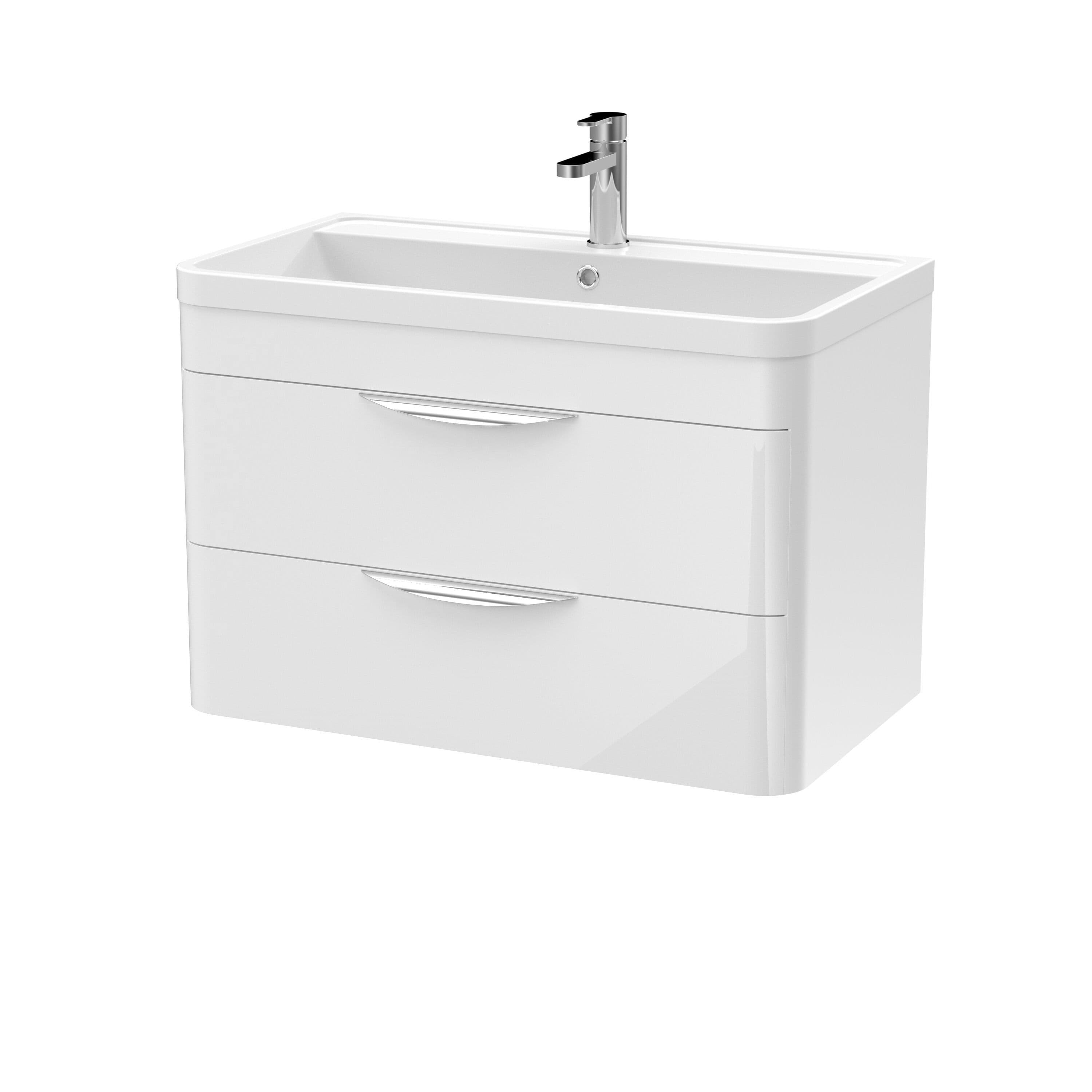 Wall Hung 2 Drawer Vanity Unit Polymarble Basin Gloss 800mm