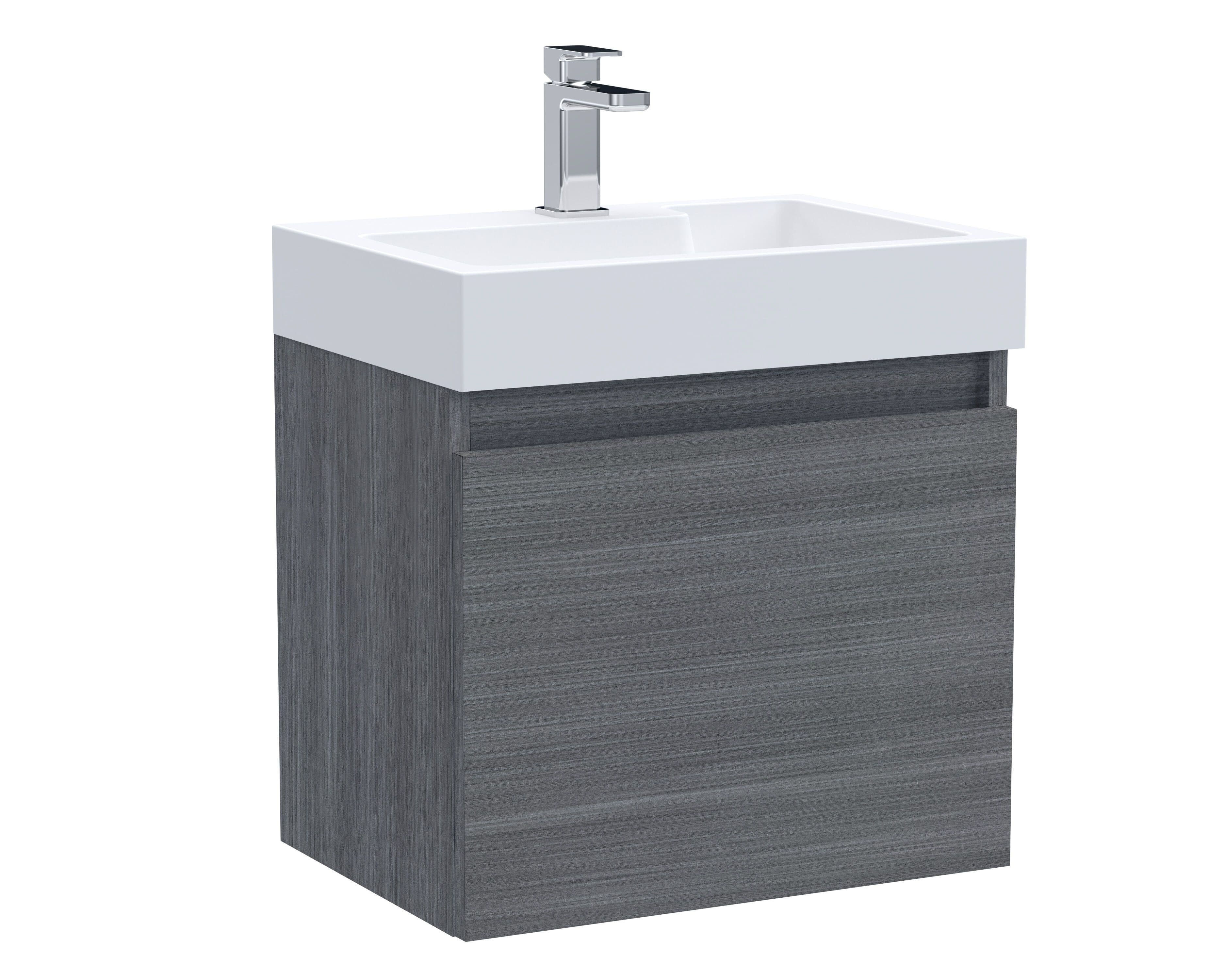 Wall Hung Vanity Unit Polymarble Basin Woodgrain Anthracite 500mm